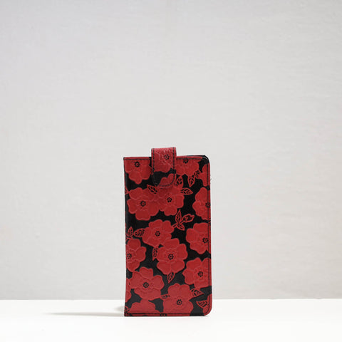 Red Handcrafted Embossed Leather Spectacle Case