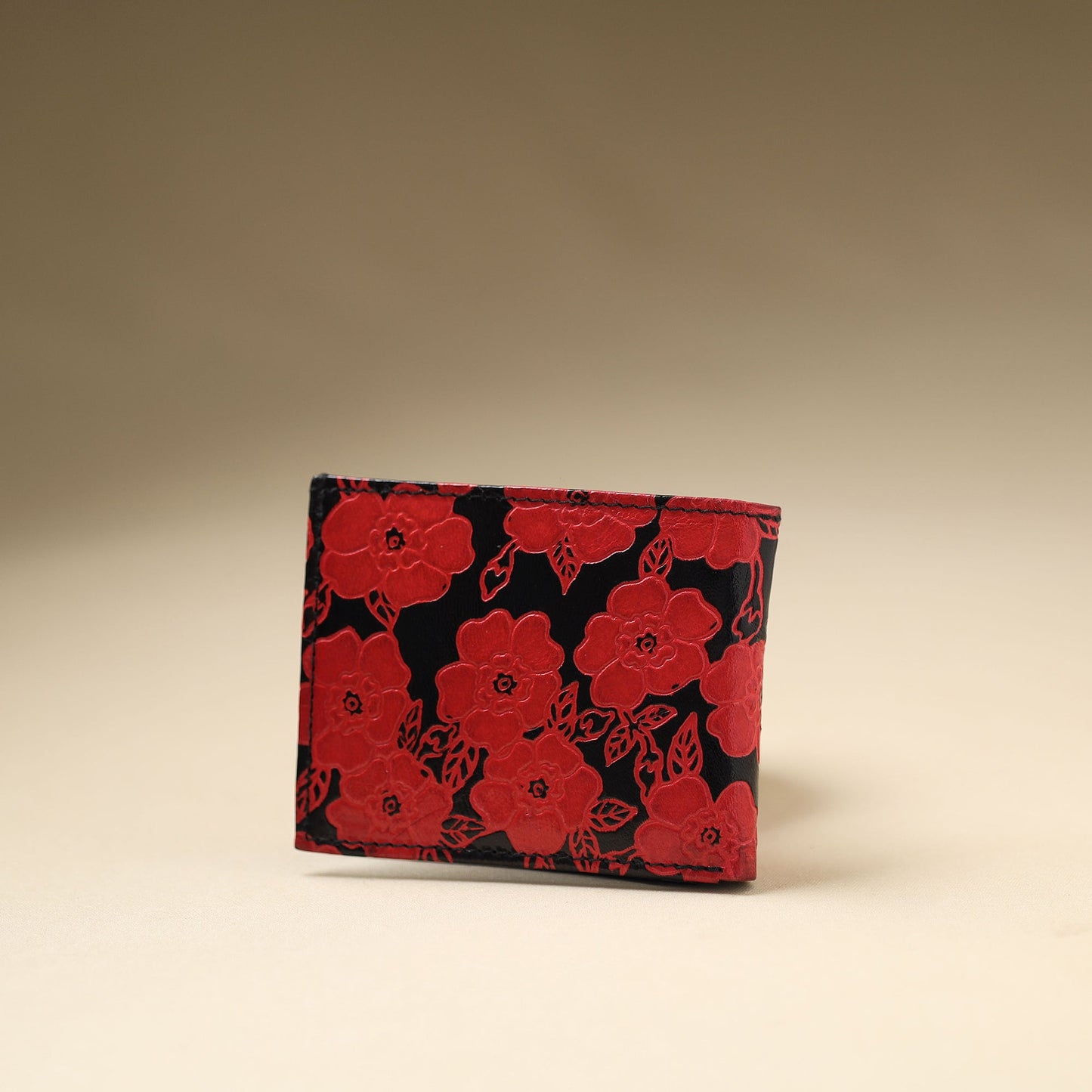 Red Handcrafted Embossed Leather Wallet for Men