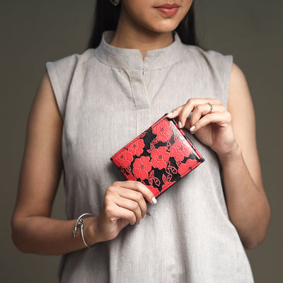 Red Handcrafted Embossed Leather Wallet for Men