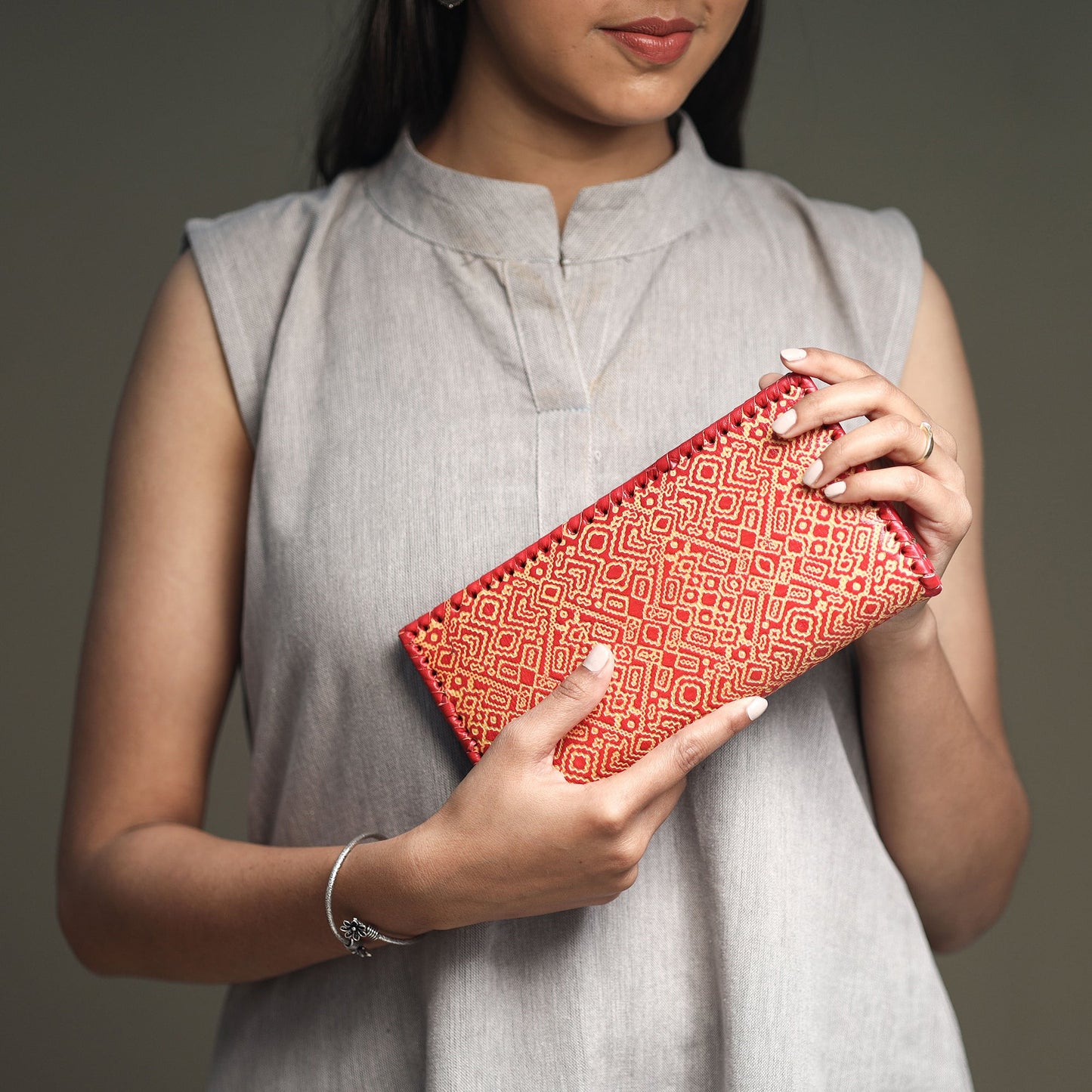 Red Handcrafted Embossed Leather Wallet