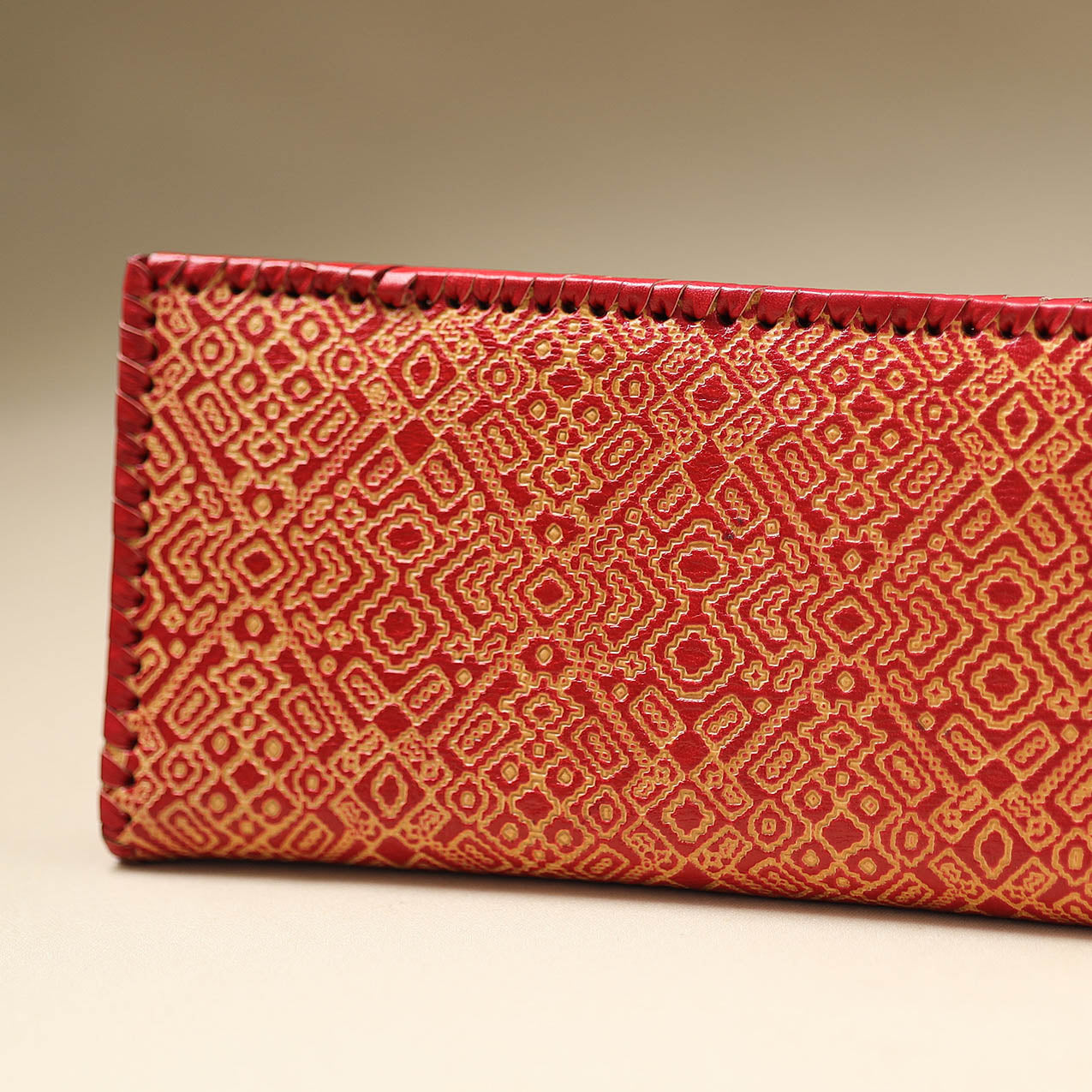 Red Handcrafted Embossed Leather Wallet
