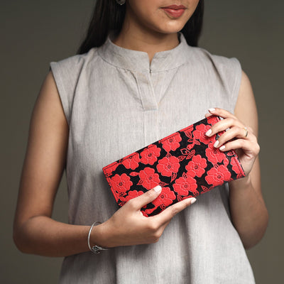 Red Handcrafted Embossed Leather Wallet for Women