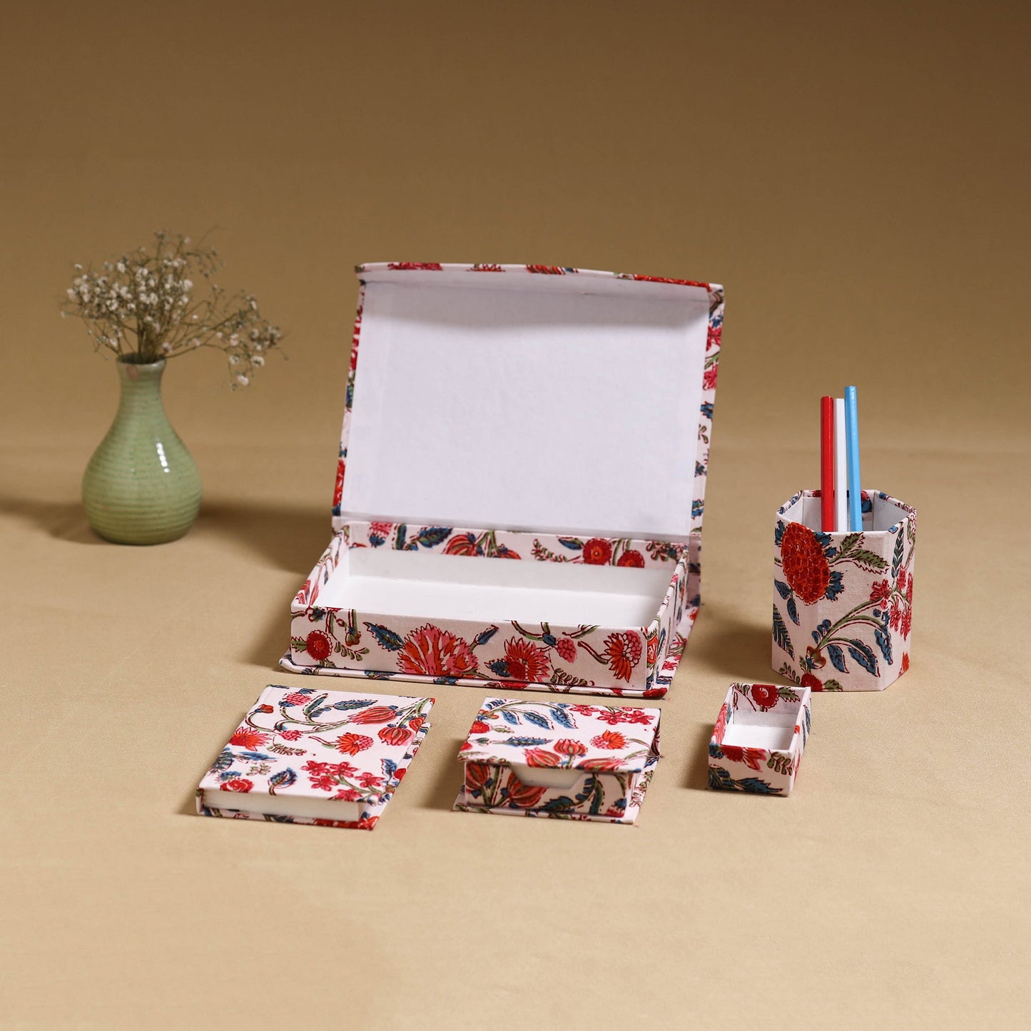 Red - handcrafted floral organizer stationery kit 57