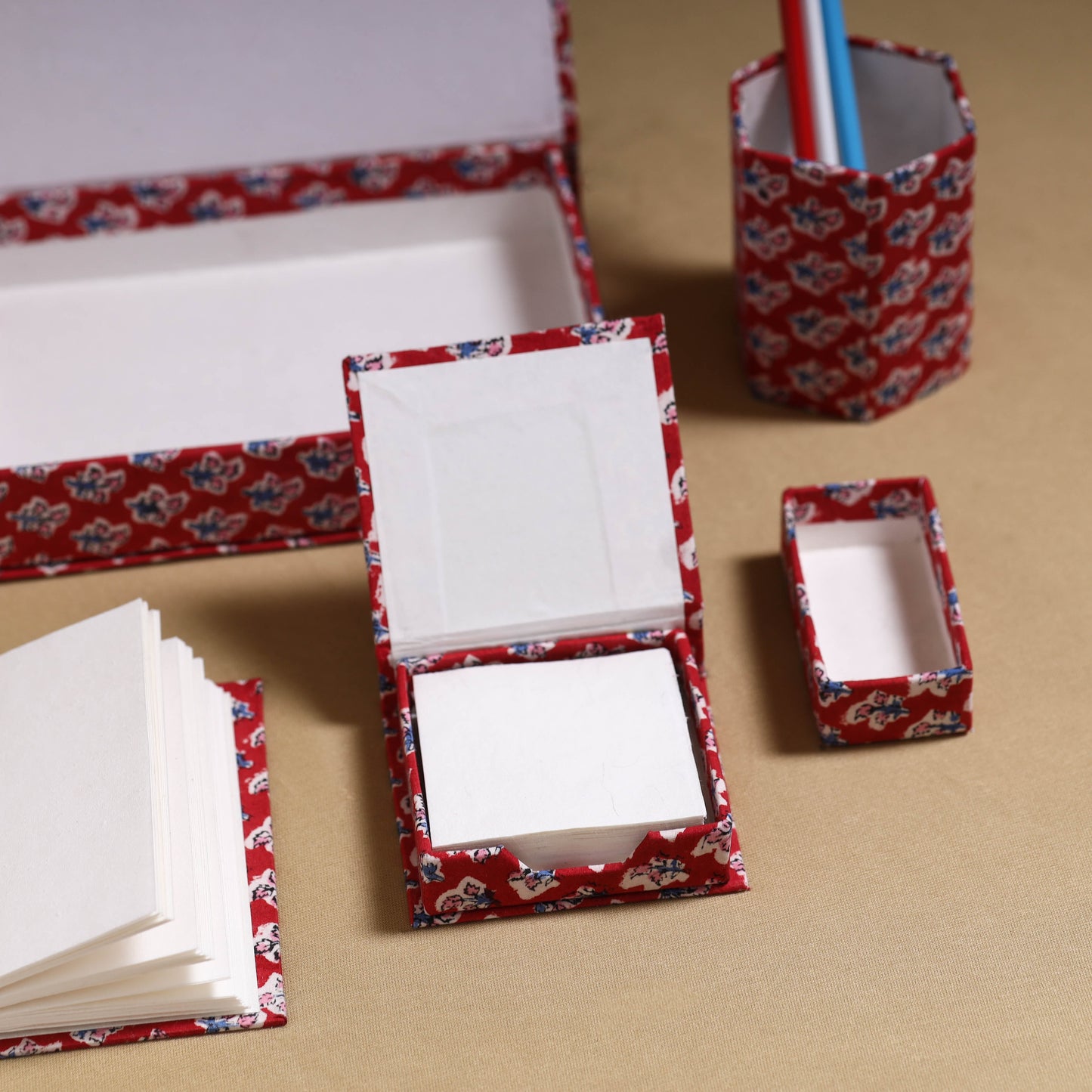 Red - handcrafted floral organizer stationery kit 59