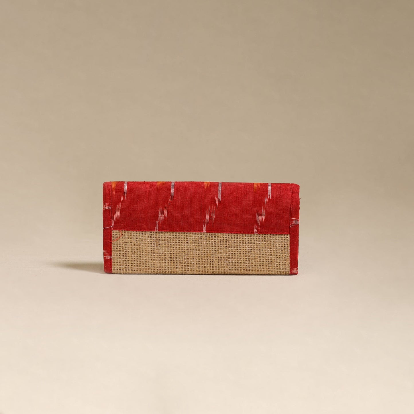 Red - handcrafted ikat fabric jute clutch / wallet