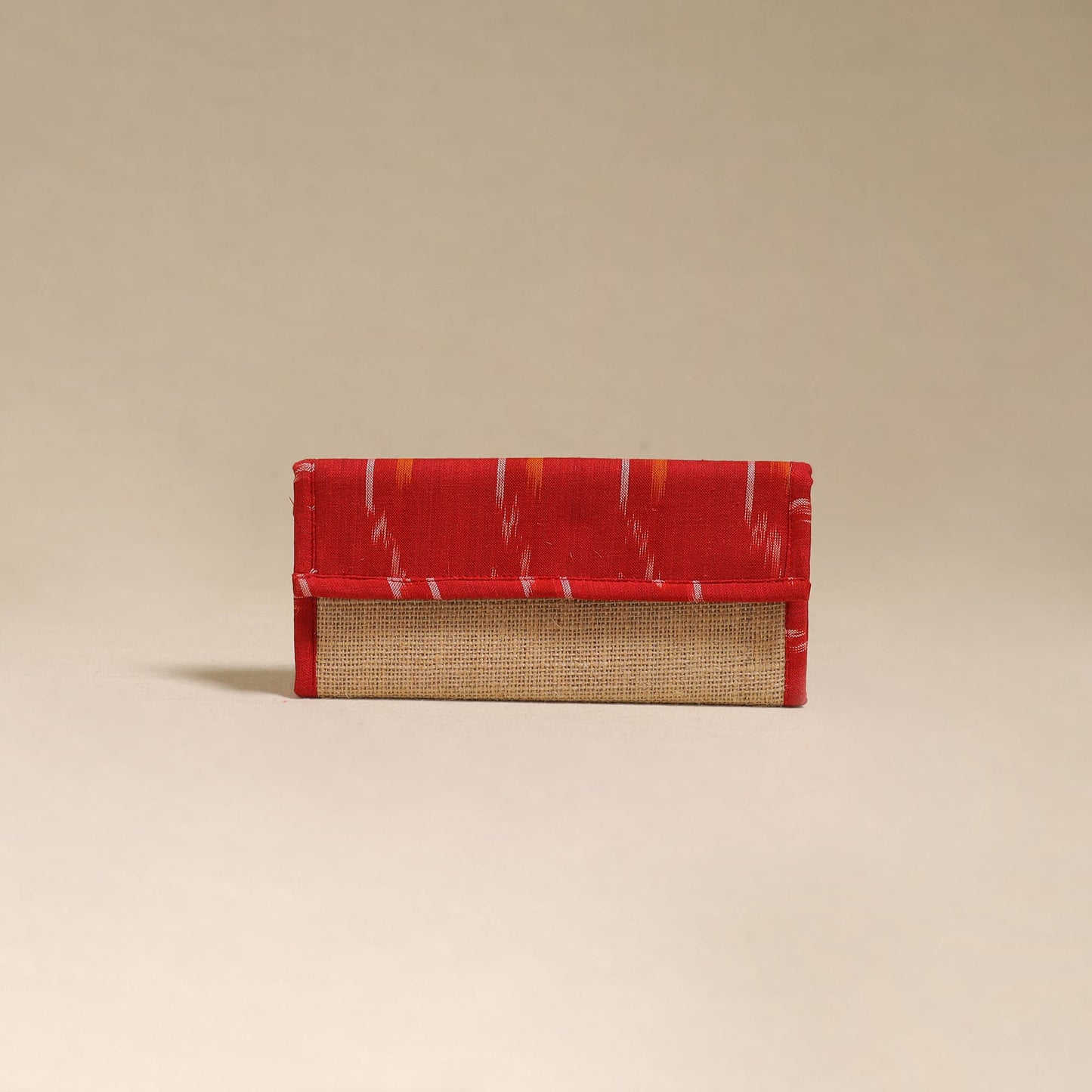 Red - handcrafted ikat fabric jute clutch / wallet