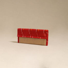Red - handcrafted ikat fabric jute clutch / wallet