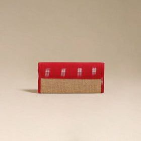 Red - handcrafted ikat fabric jute clutch / wallet