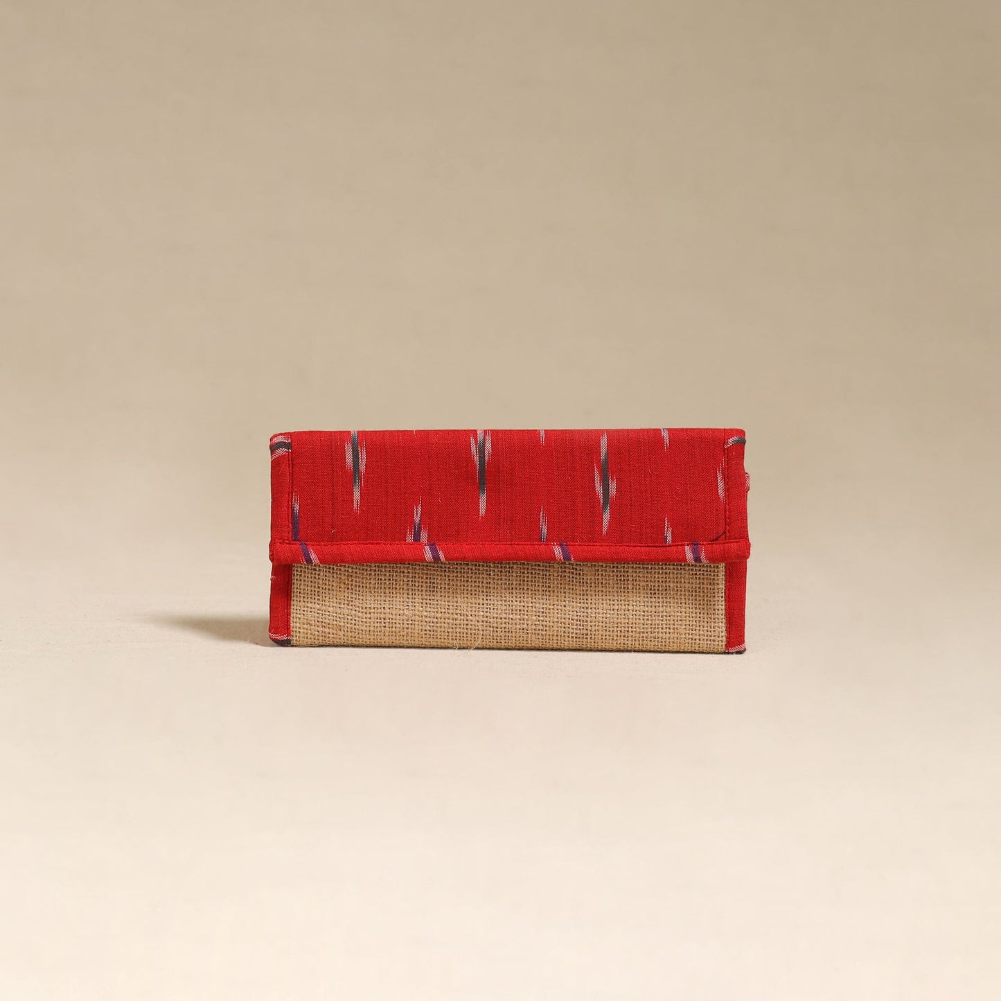 Red - handcrafted ikat fabric jute clutch / wallet