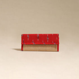 Red - handcrafted ikat fabric jute clutch / wallet