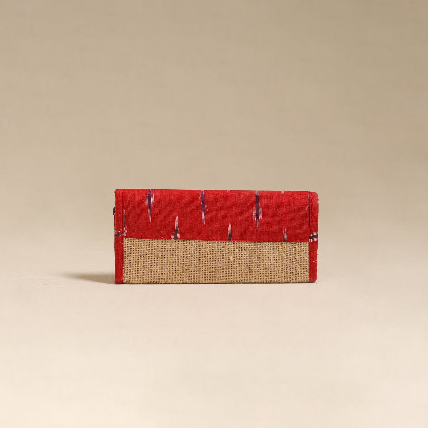 Red - handcrafted ikat fabric jute clutch / wallet