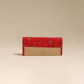 Red - handcrafted ikat fabric jute clutch / wallet