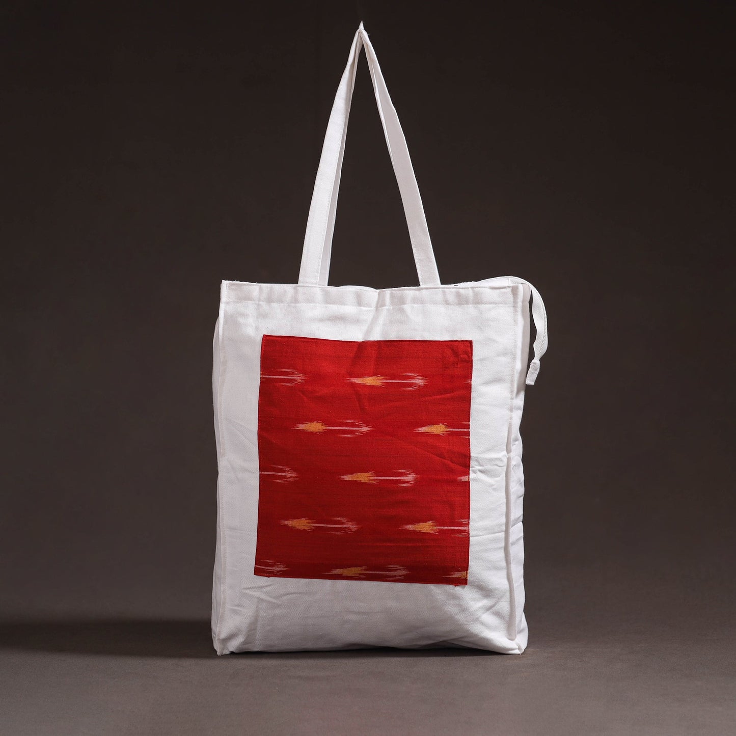 Red - handcrafted ikat patch canvas cotton shoulder bag 12
