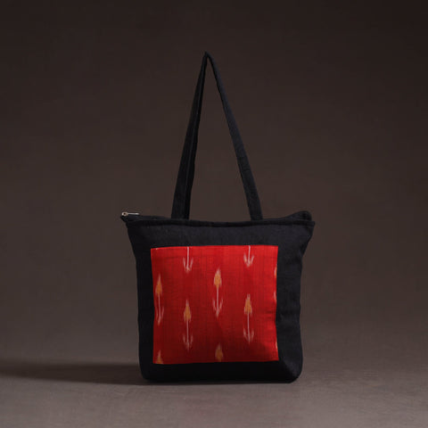 Red - handcrafted ikat patch canvas cotton shoulder bag 25