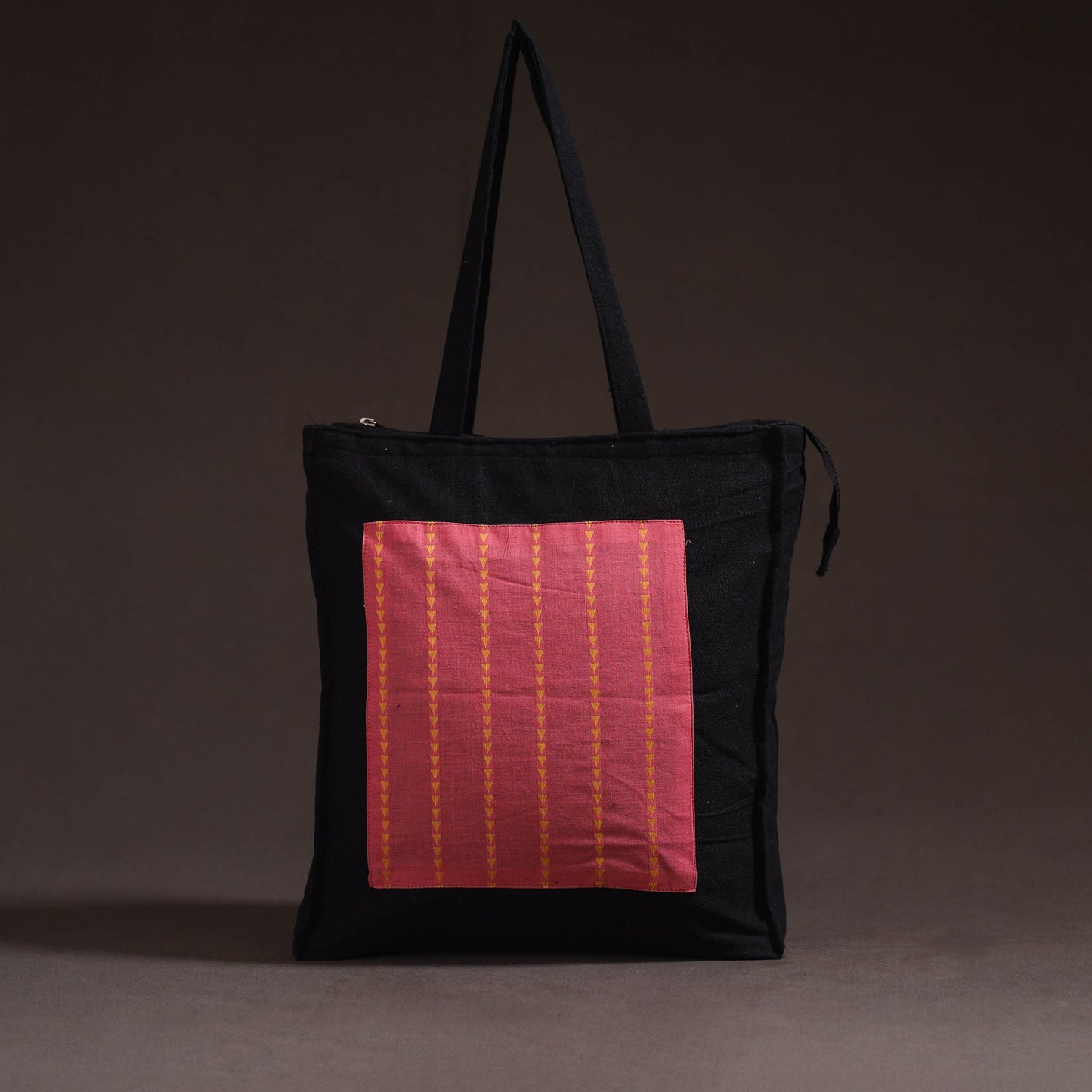 Red - handcrafted jacquard patch canvas cotton shoulder bag