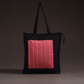 Red - handcrafted jacquard patch canvas cotton shoulder bag