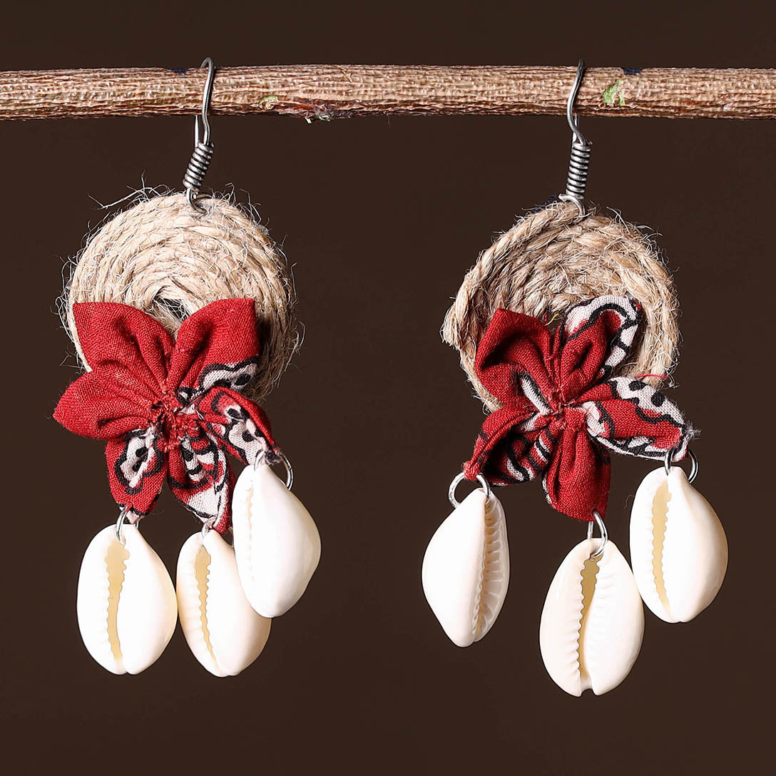 Buy Handcrafted Jute Phool Kali Shell Earrings