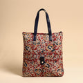 Red Handcrafted Kalamkari Block Printed Hand Bag with Leather Handle