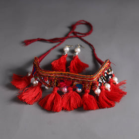 Red - handcrafted kutch embroidered choker necklace set 28