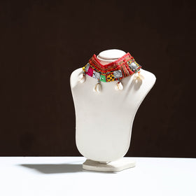 Red - handcrafted kutch embroidered shell work choker