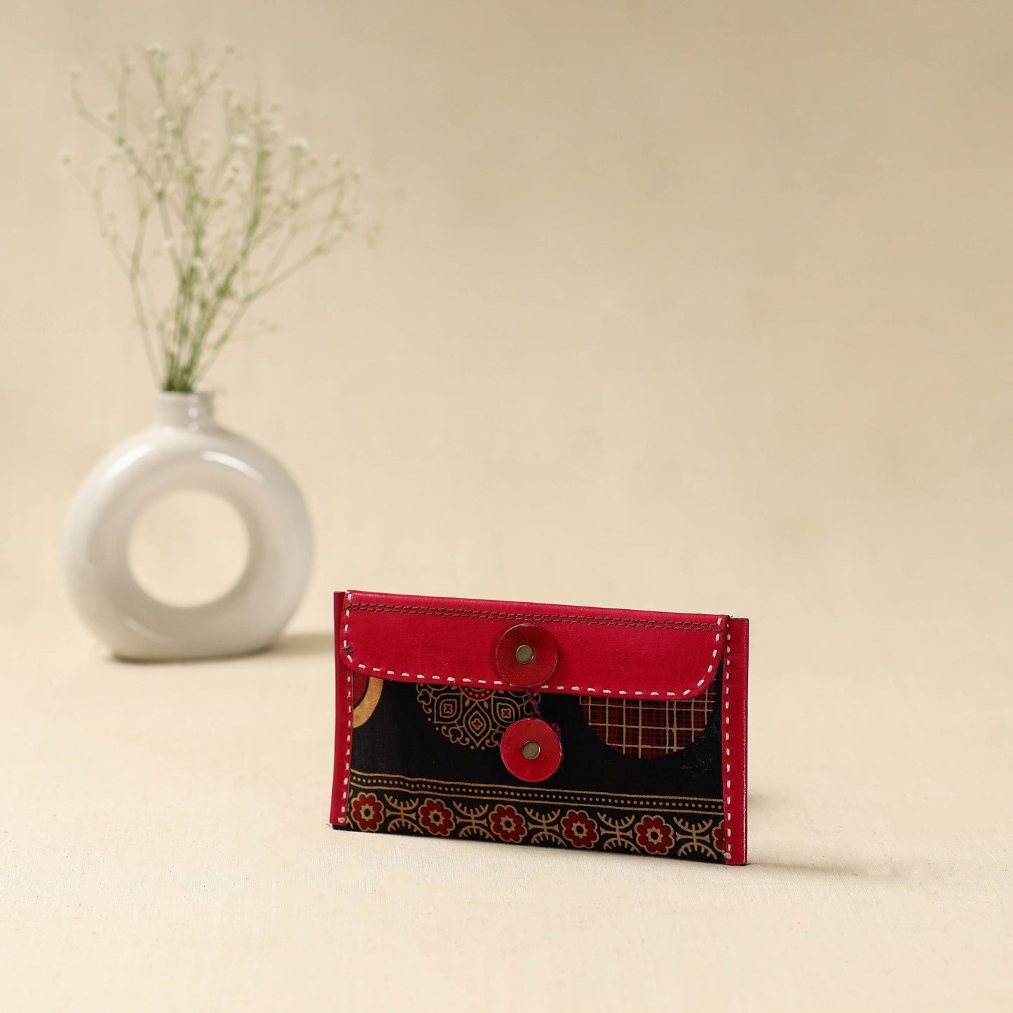 Handcrafted kutch embroidery leather clutch / wallet 02