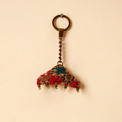 Red Handcrafted Kutch Hand Embroidery Keychain 