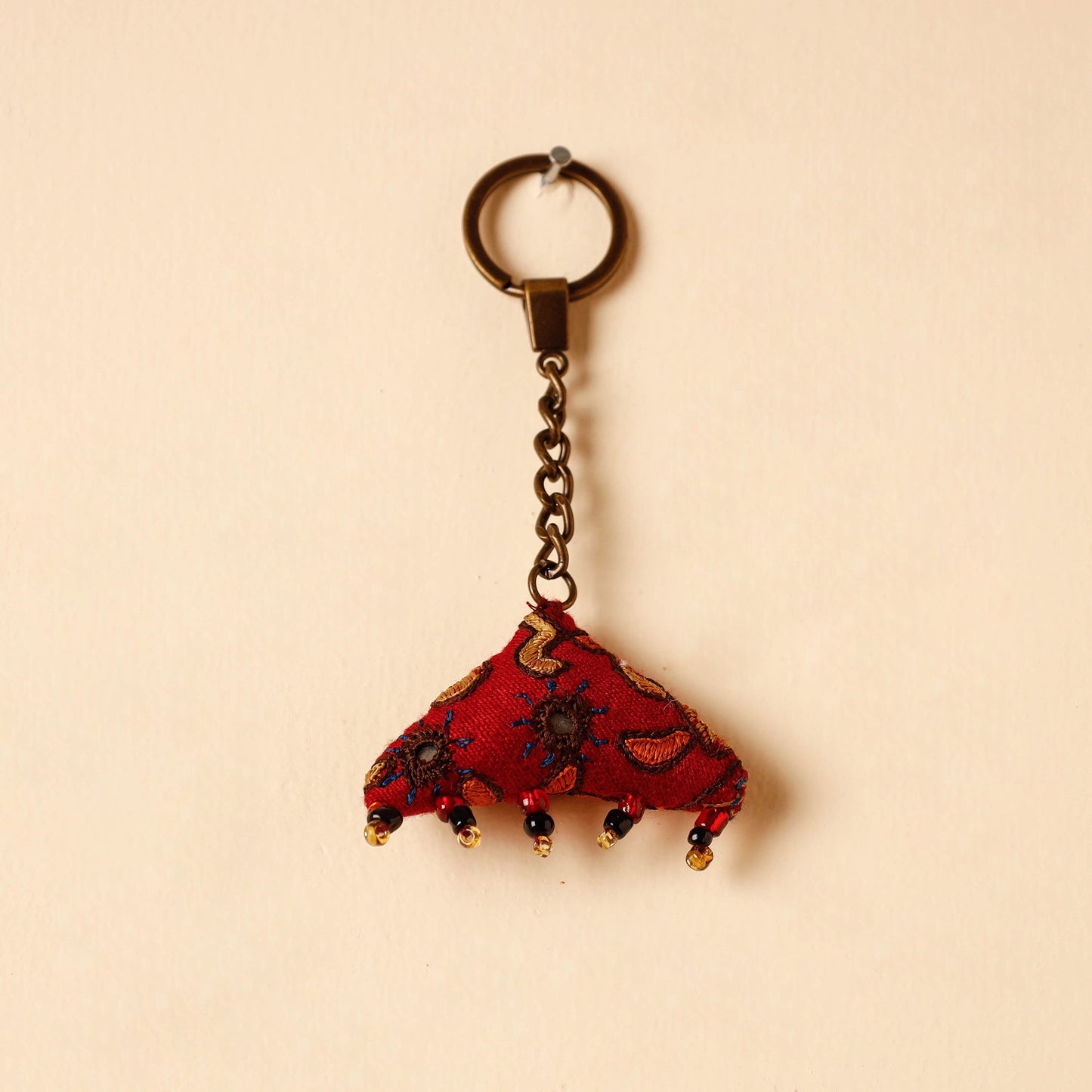 Red Handcrafted Kutch Hand Embroidery Keychain 
