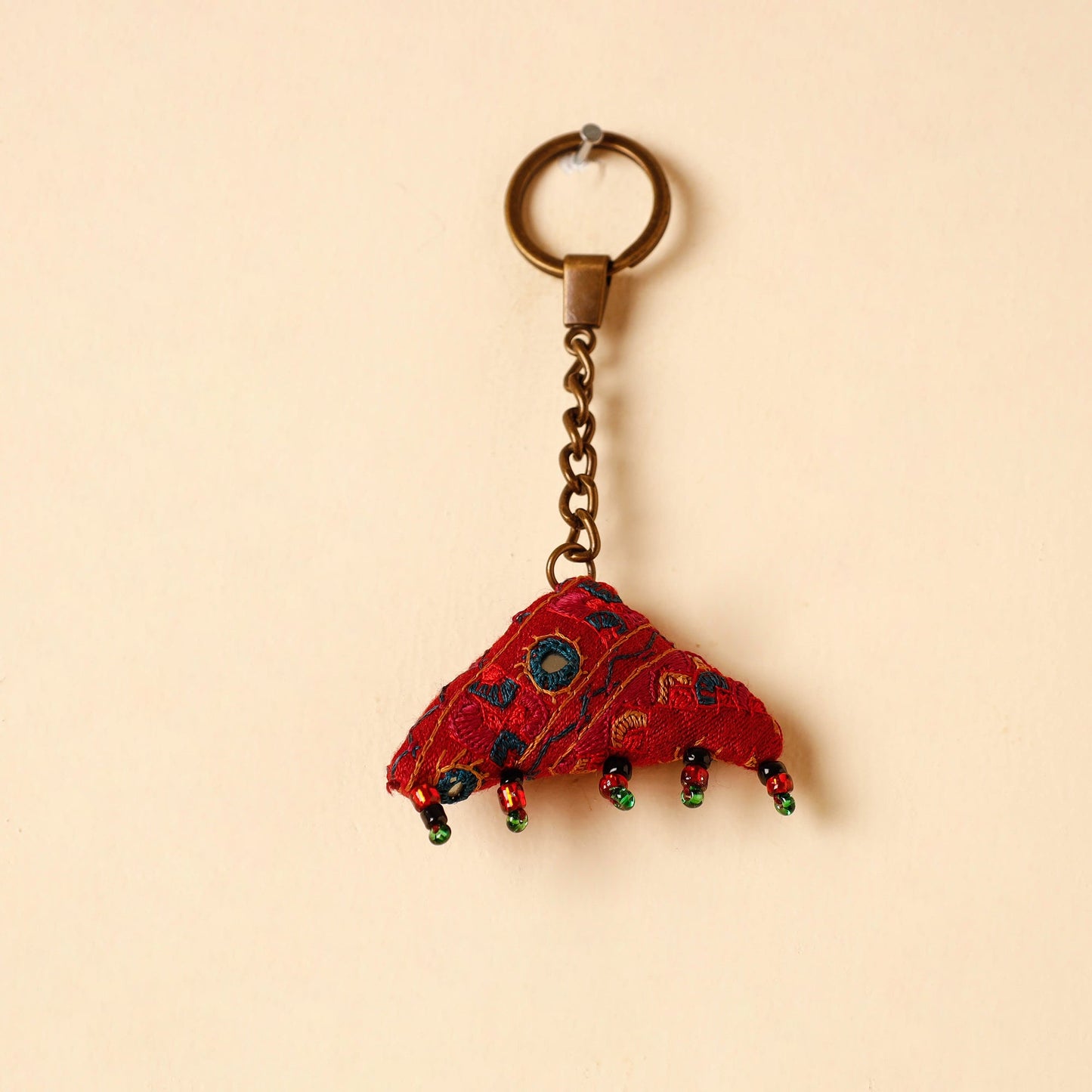 Red Handcrafted Kutch Hand Embroidery Keychain 