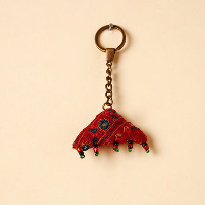 Red Handcrafted Kutch Hand Embroidery Keychain 