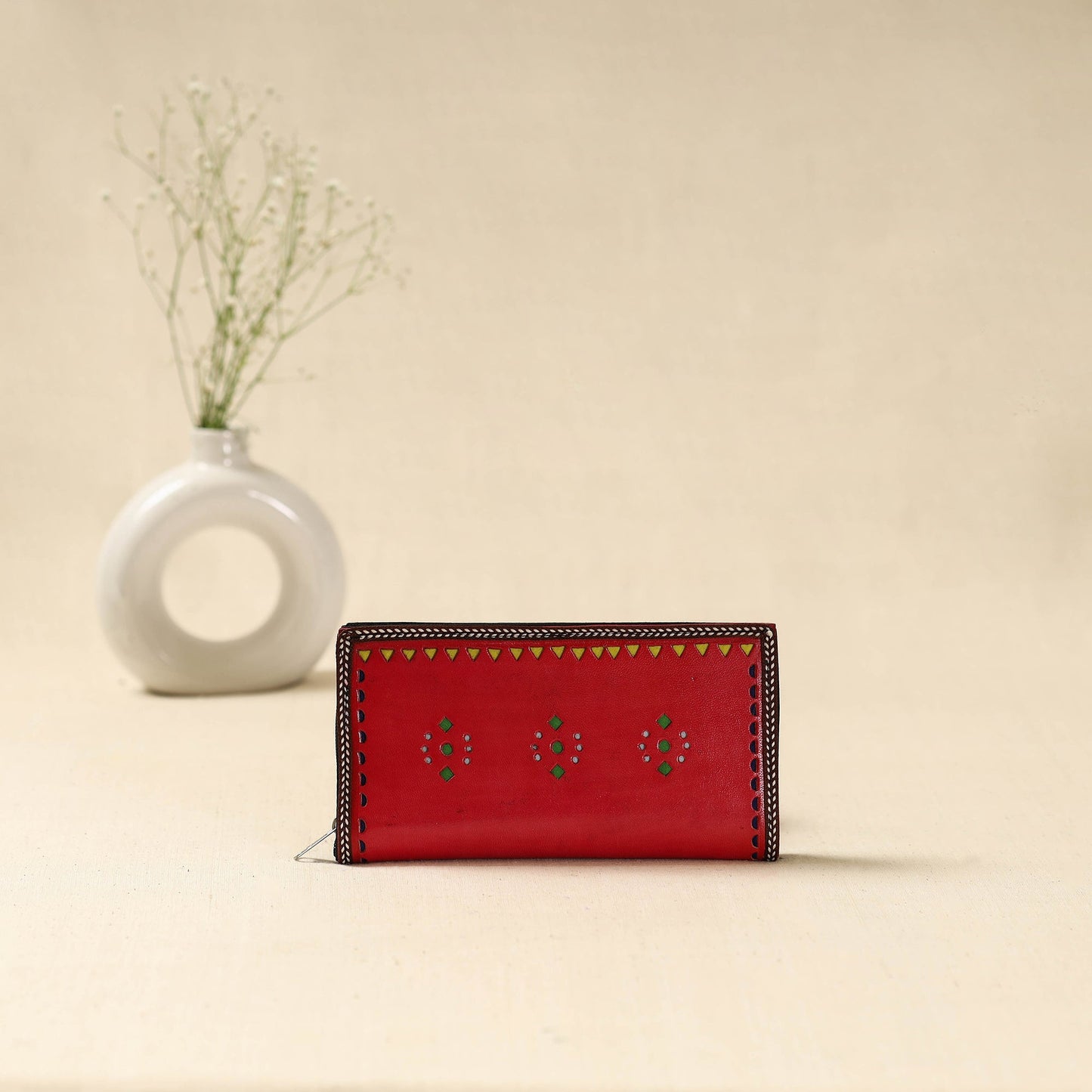 Red - handcrafted kutch leather clutch / wallet 35