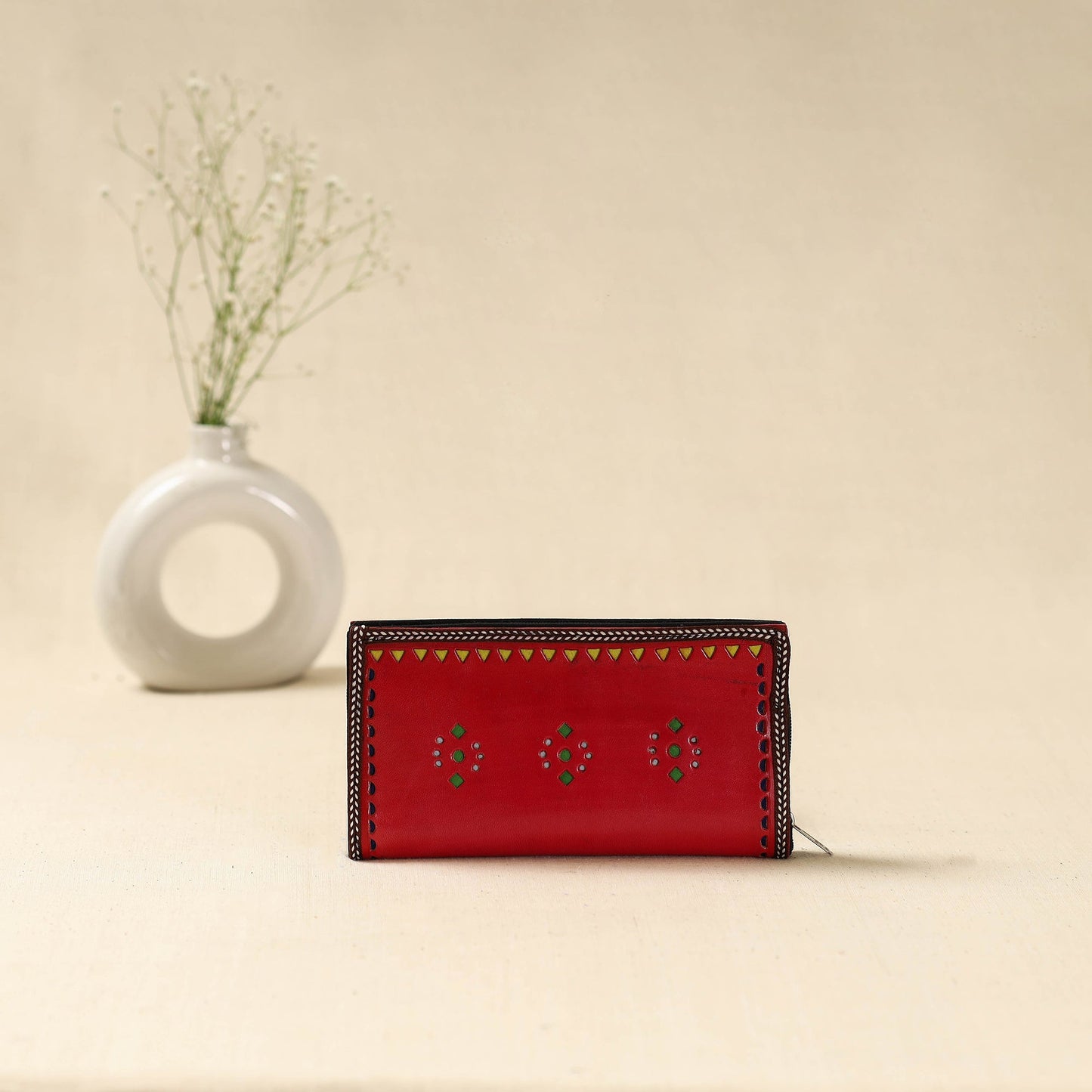 Red - handcrafted kutch leather clutch / wallet 35