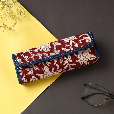 Red Handcrafted Kutch Leather Block Printed Spectacle Case