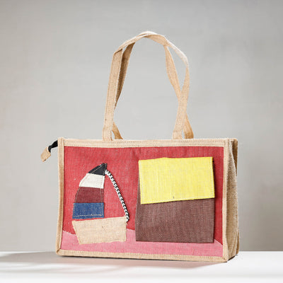 REd Handcrafted Multipurpose Jute Hand Bag