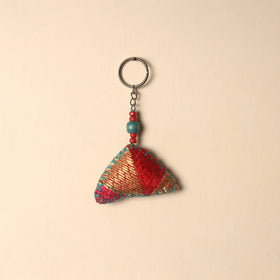 Red Handcrafted Phulkari Embroidered Keychain