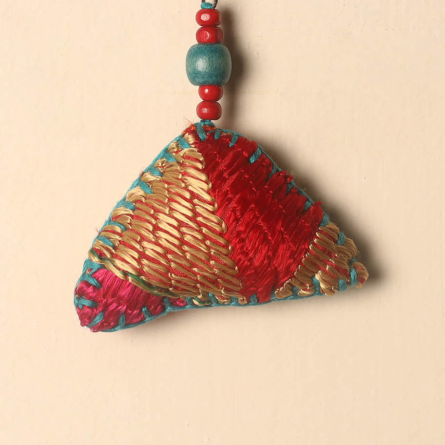 Red Handcrafted Phulkari Embroidered Keychain