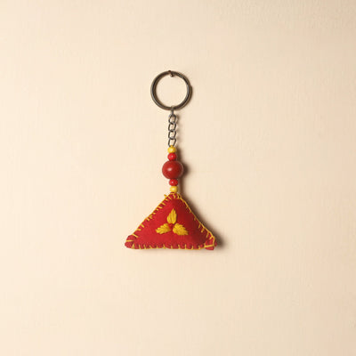 Red Handcrafted Phulkari Embroidered Keychain
