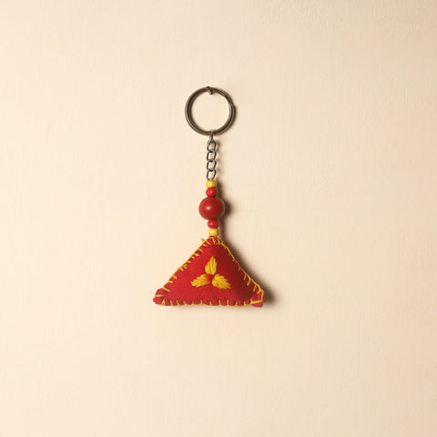 Red Handcrafted Phulkari Embroidered Keychain