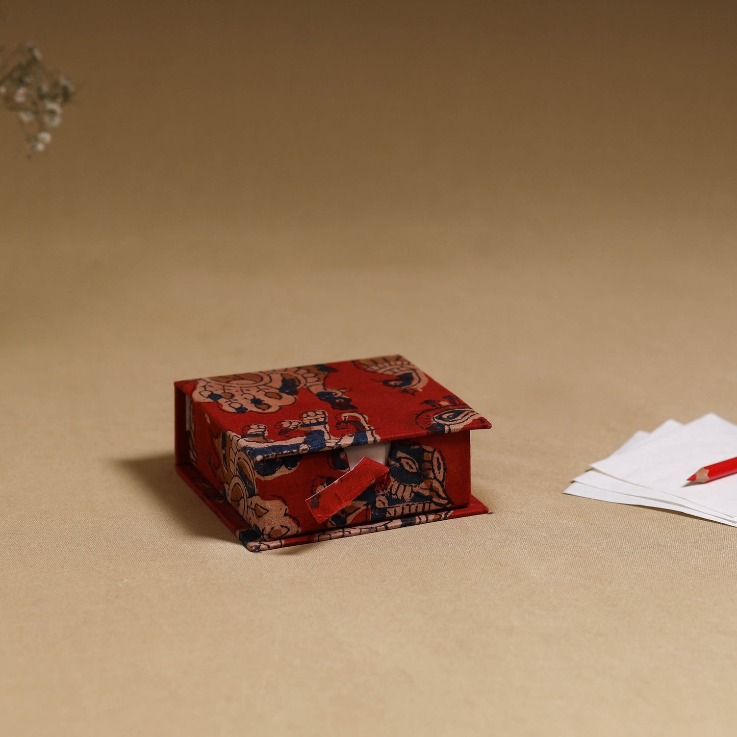 Red - handcrafted printed card holder with slips 02