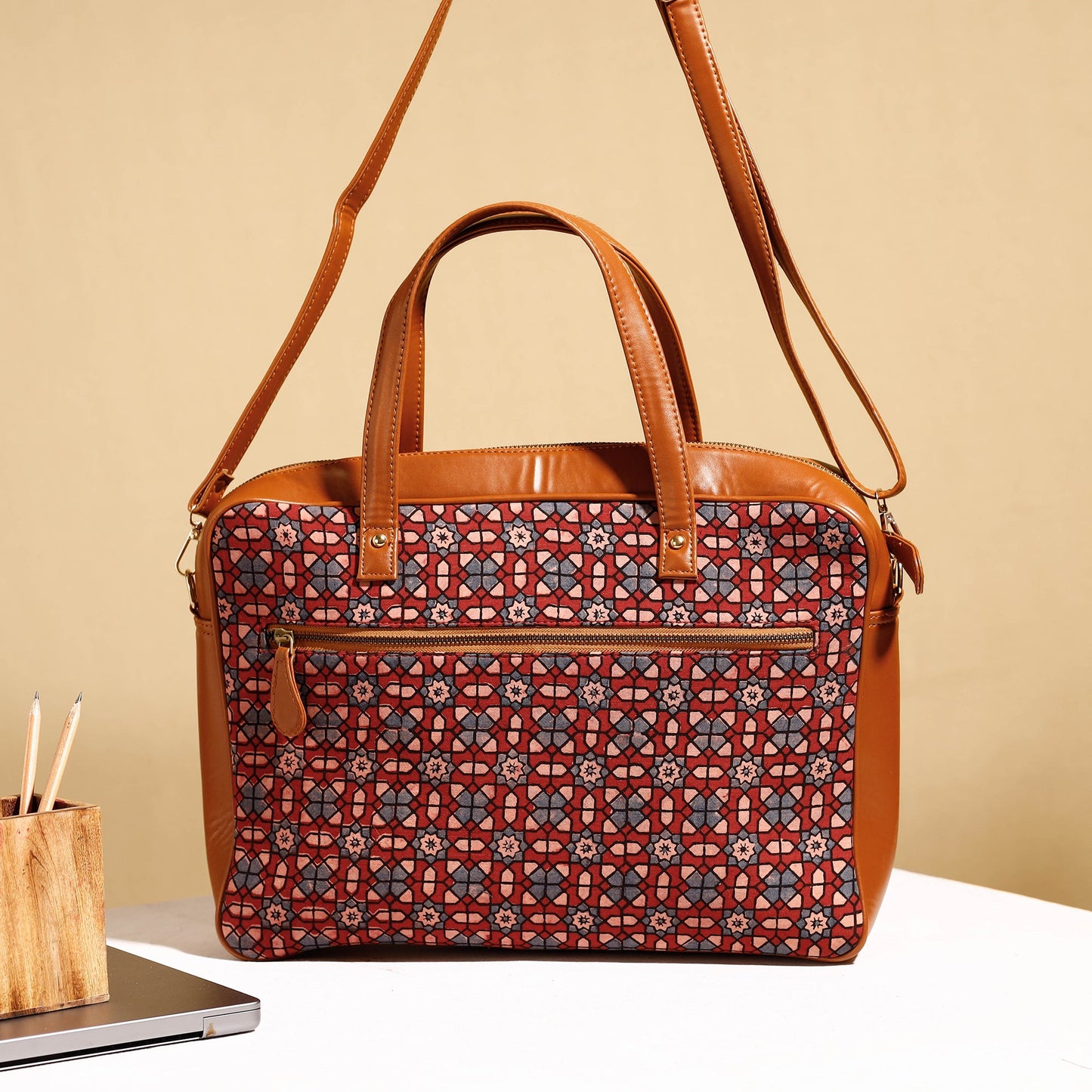  Handcrafted Ajrakh Block Printed Cotton Laptop Bag 