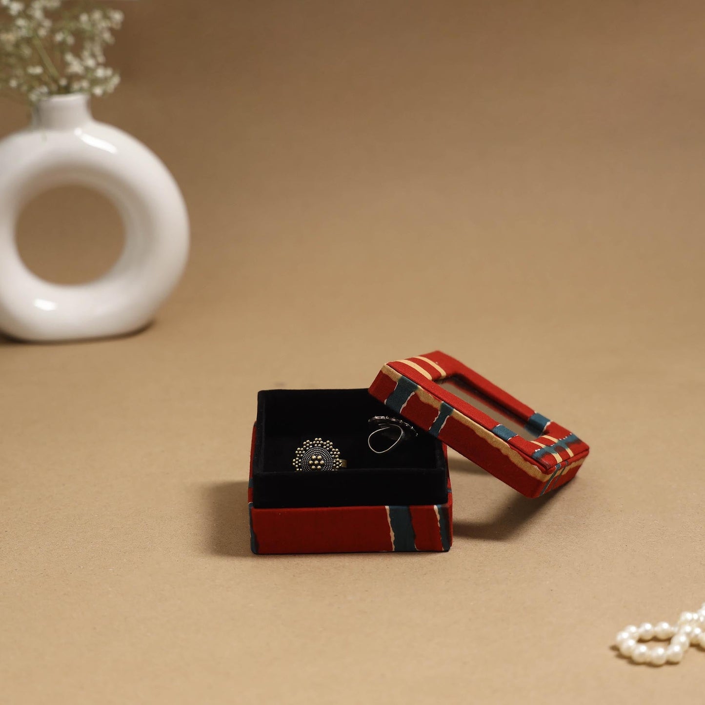 Handcrafted printed fabric ring/earring box 25