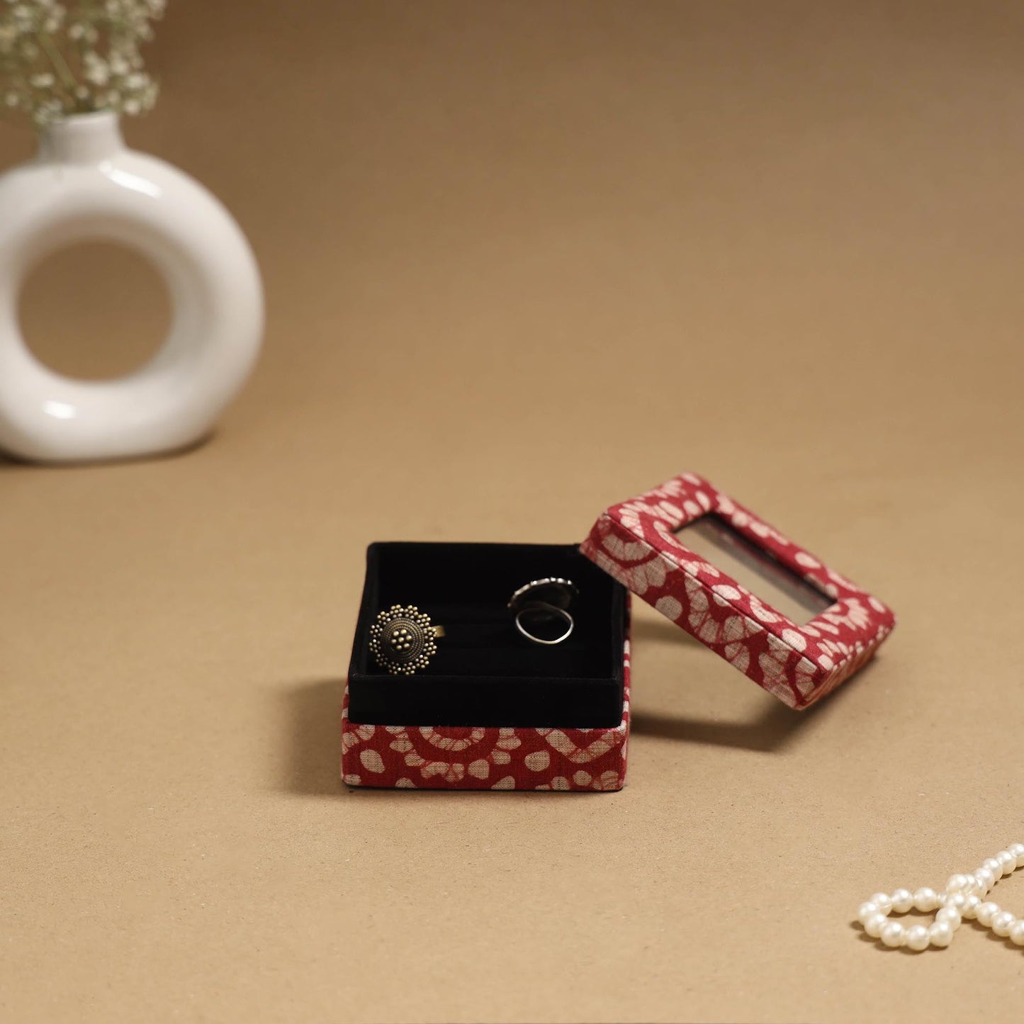 Handcrafted printed fabric ring/earring box 50