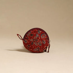 Red - handcrafted quilted ajrakh block printed fabric coin