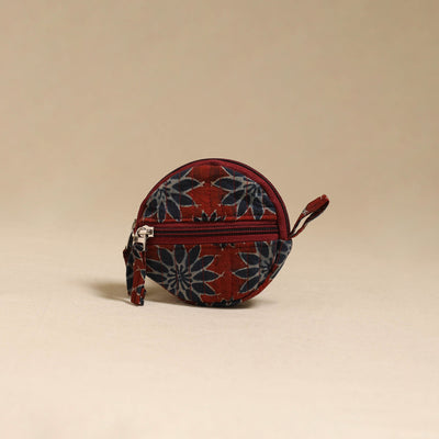 Red - handcrafted quilted ajrakh block printed fabric coin