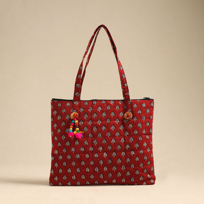  Red Handcrafted Quilted Cotton Hand Bag