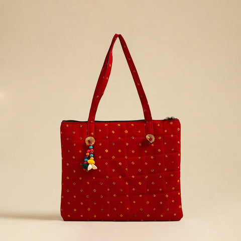  Red Handcrafted Quilted Cotton Hand Bag