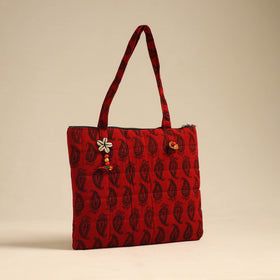 Red Handcrafted Quilted Cotton Hand Bag