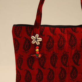 Red Handcrafted Quilted Cotton Hand Bag