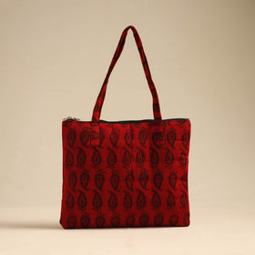 Red Handcrafted Quilted Cotton Hand Bag