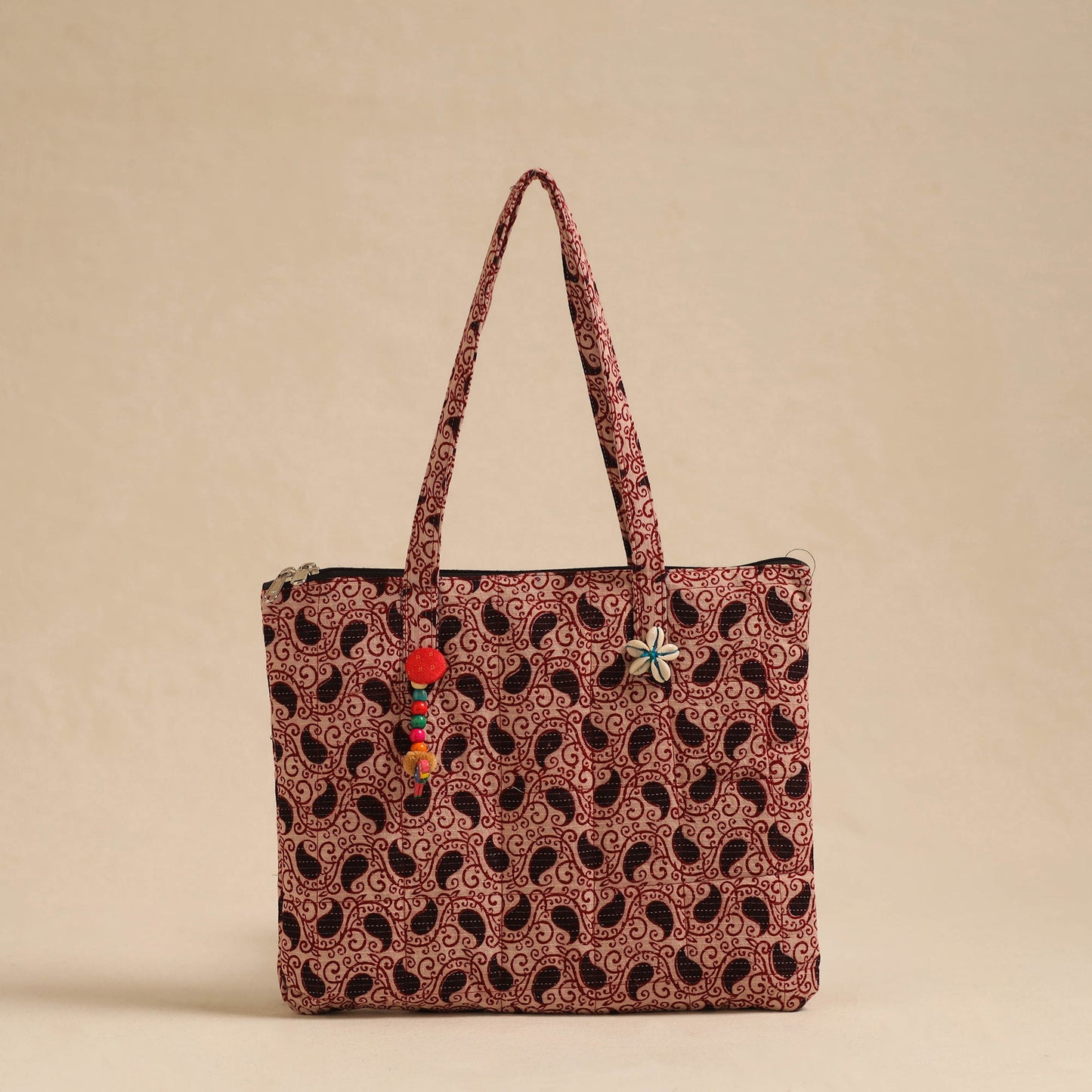 Red Handcrafted Quilted Cotton Hand Bag