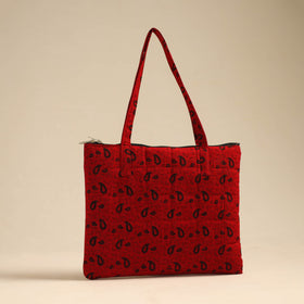 Red Handcrafted Quilted Cotton Hand Bag